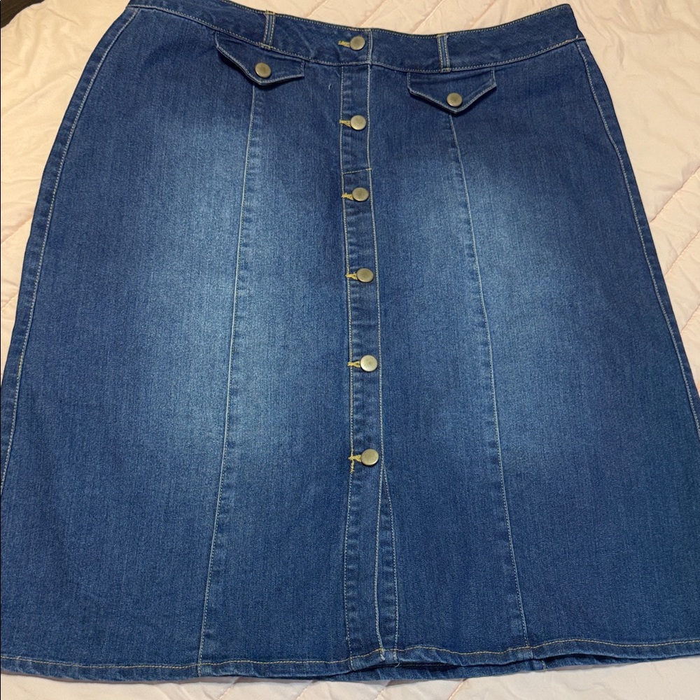 Denim Button-Front Skirt